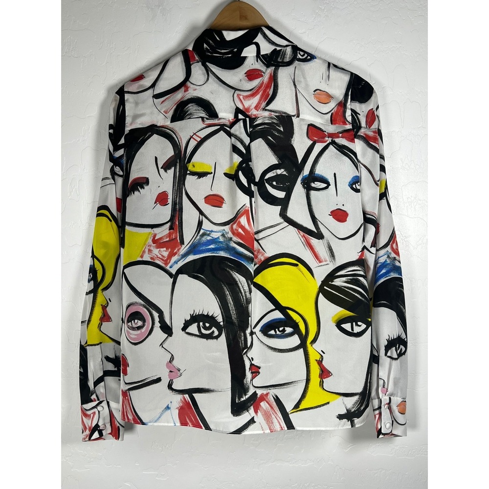 Alice + Olivia x Blair Z Willa Placket Silk Pop Art Button Down Blouse Top Small - Picture 3 of 14